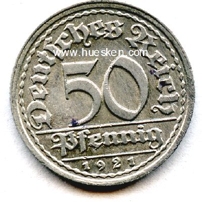 DEUTSCHES REICH. 50 Pfennig 1921 J, Aluminium, ss-vz.