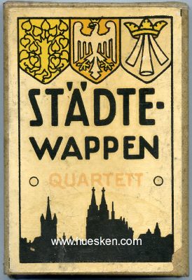 STÄDTEWAPPEN-QUARTETT UM 1938 mit 24 Spielkarten und...