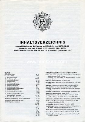 ORDEN-MILITARIA-JOURNAL. Inhaltsverzeichnis der Hefte...