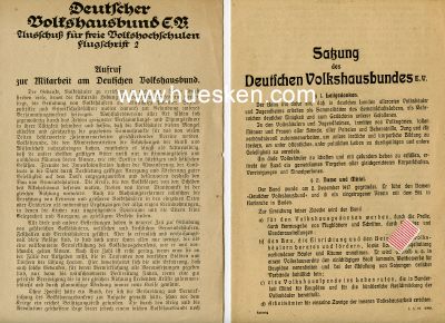 SATZUNG des Deutschen Volkshausbundes e.V. um 1921....