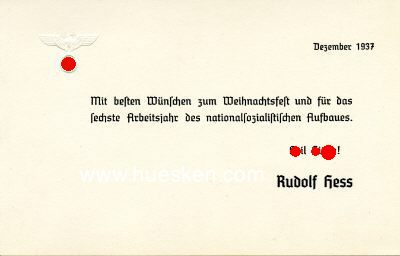 RUDOLF HESS - WEIHNACHTSKARTE 1937 'Mit besten...