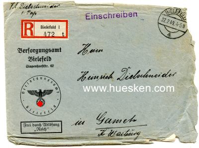FELDPOST-EINSCHREIBEN-BRIEFUMSCHLAG 1940 mit  Absender...