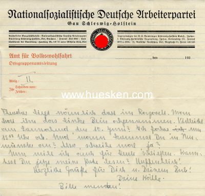 Photo 2 : 2 x DIENSTSCHREIBEN des NSDAP-Gau Schleswig-Holstein -...