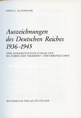 AUSZEICHNUNGEN DES DEUTSCHEN REICHES 1936-1945. Eine...