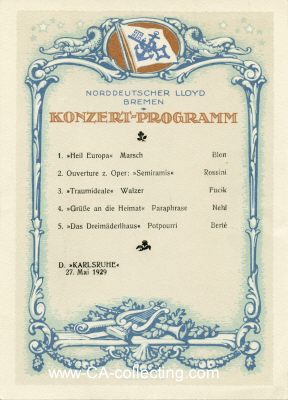 KONZERT-PROGRAMM Norddeutscher Lloyd D. Karlsruhe vom 27....