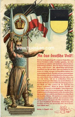 FARB-POSTKARTE 'An das deutsche Volk!'. 1914 gelaufen.