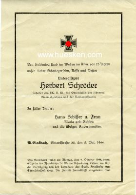 GEFALLENEN-BLATT für den im Oktober 1944 im Westen...