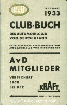 CLUB-BUCH 1933 DES AUTOMOBILCLUB VON DEUTSCHLAND (AvD)...