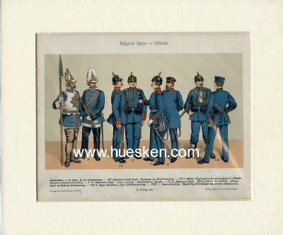 FARBIGE KNÖTEL-UNIFORMTAFEL um 1900: Infanterie,...