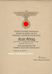 CERTIFICATE OF HONOUR FOR DEAD SOLDIERS´ RELATIVES