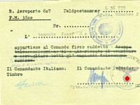 GERMAN-ITALIAN TROOPS IDENTIFICATION CARD