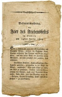 BEKANNTMACHUNG DER FEIER DES FRIEDENSFESTES IN HAMELN AM 24ten JULI 1814.
