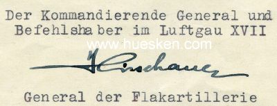 HIRSCHAUER, Fritz. General der Flakartillerie,...