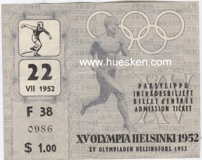 HELSINKI 1952. Eintrittskarte Leichtathletik 22. Juli...