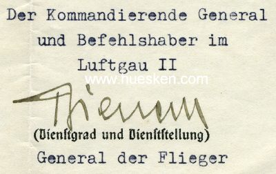 BIENECK, Hellmuth. General der Flieger, 1918 Führer...