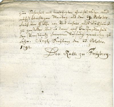 Foto 2 : FREIBERG. Brief im Namen des Rath zu Freyberg vom 23. X....