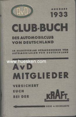 AUTOMOBIL CLUB VON DEUTSCHLAND. Club-Buch 1933. 632...