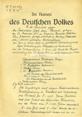 URTEIL-PROTOKOLL DES VOLKSGERICHTSHOFES (handschriftliche...