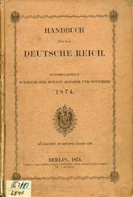 HANDBUCH FÜR DAS DEUTSCHE REICH 1874. 336 Seiten,...
