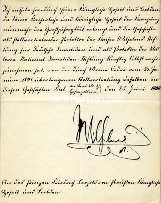 KABINETTSORDRE mit eigh. Unterschrift 'Wilhelm R.', Kiel...