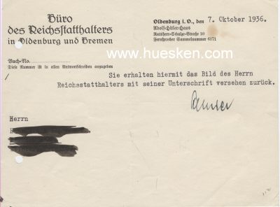 Photo 2 : RÖVER, Carl. NSDAP-Gauleiter und Reichsstatthalter...