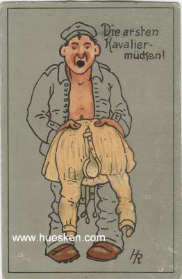 FARB-POSTKARTE 'Die ersten Kavaliermücken!', 1917...