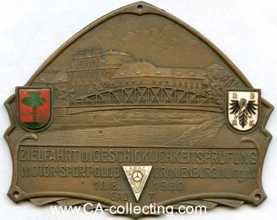 ADAC-PLAKETTE 1930 des Motor-Sport-Club Oranienburg und...