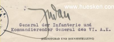 JORDAN, Hans. General der Infanterie, Führer 9....