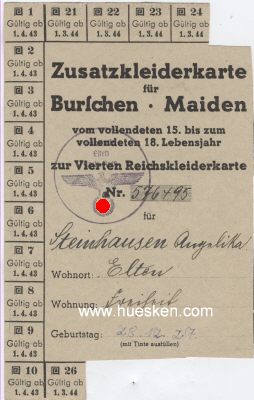 ZUSATZKLEIDERKARTE 1944 für Burschen-Maiden vom...