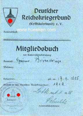 MITGLIEDSBUCH des Deutschen Reichskriegerbund...