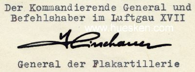 HIRSCHAUER, Fritz. General der Flakartillerie,...