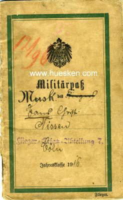 MILITÄRPASS JK 1916 für den Flieger bzw....