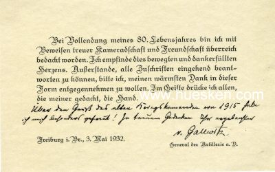 GALLWITZ, Max von. General der Artillerie,...