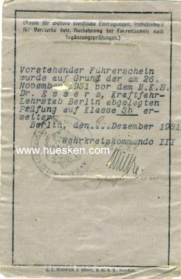 Foto 3 : MOSEL, HANS VON DER. Militär-Führerschein,...