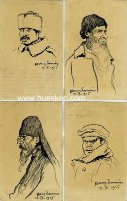HANS LARWIN. (Maler 1873-1938). 4 postkartengroße...