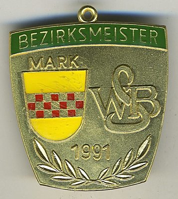 MARK. Vergoldete Medaille 'Bezirksmeister Mark 1991',...