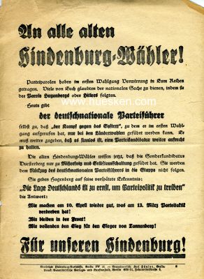 FLUBLATT 'An alle alten Hindenburg-Wähler!' der...