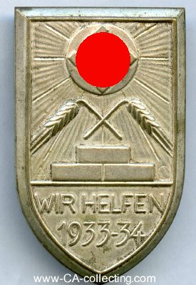 ABZEICHEN 'Wir helfen 1933-34'. Weißblech. 42x27mm...