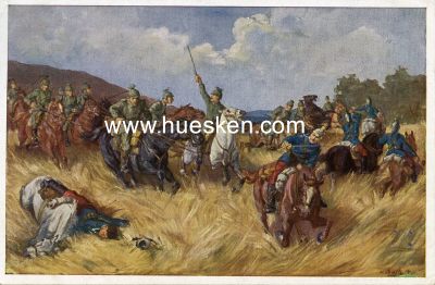 FARB-POSTKARTE 'Völkerkrieg 1914 - Reiterattacke'