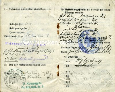 Photo 3 : MILITÄRPASS JK 1914 für den Jäger...