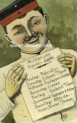 FARB-POSTKARTE 'Militärische Speise-Karte', 1913...