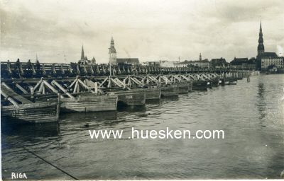 POSTKARTE RIGA. (Pontonbrücke). 1918 beschrieben.