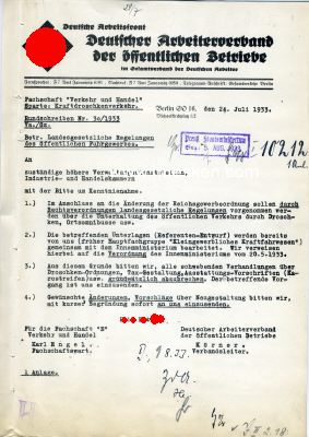 DAF-RUNDSCHREIBEN vom 24.VII.1933 der Fachschaft 'Verkehr...