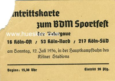 EINTRITTSKARTE zum BDM-Sportfest der Untergaue 16...