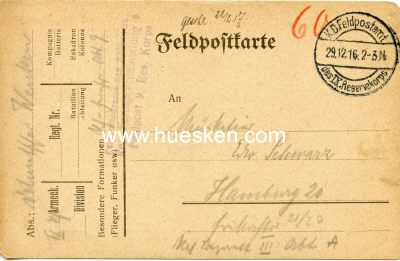 FELDPOSTKARTE 1916 gelaufen, mit Feldpoststempel 'Res....