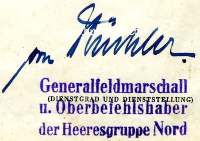 KÜCHLER, Georg von. Generalfeldmarschall des Heeres,...