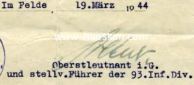 GREINER, Hans. Oberstleutnant i.G.,...