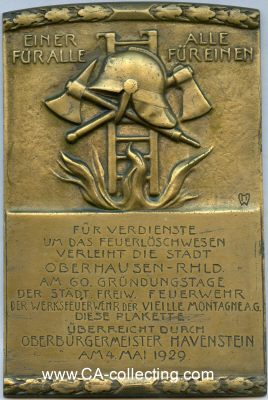 OBERHAUSEN. Bronzeplakette mit Widmung 'Für...