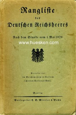 RANGLISTE DES DEUTSCHEN REICHSHEERES 1929. Bearbeitet im...