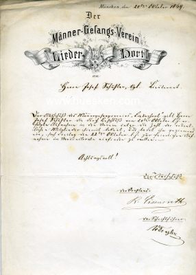 MÜNCHEN. Brief 1869 des Männer-Gesangs-Verein...